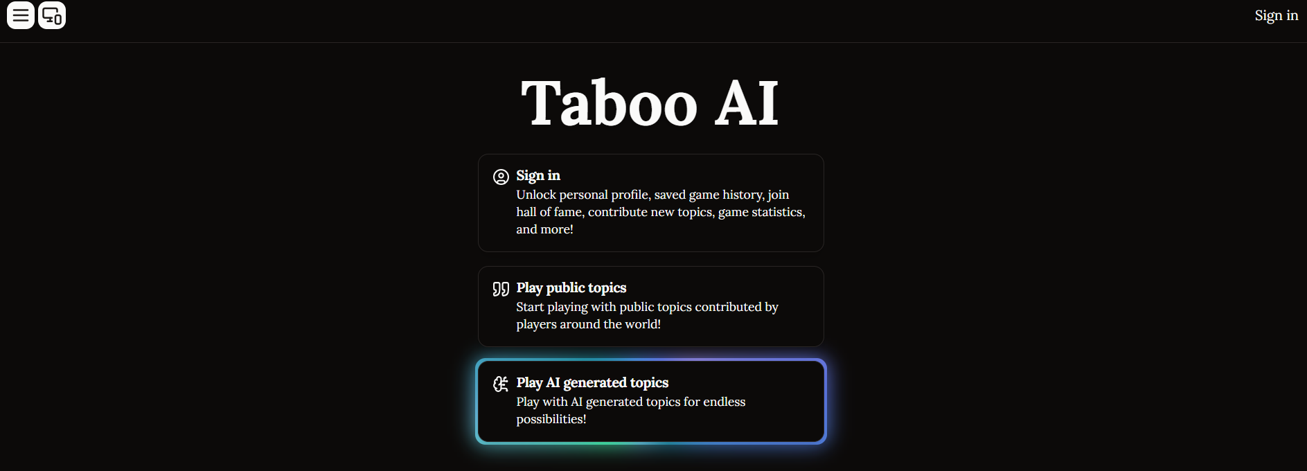 Taboo AI