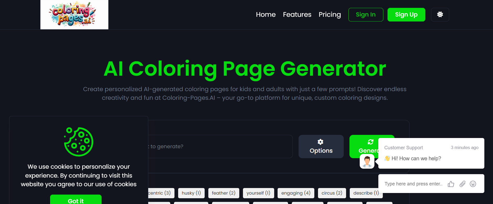 Al Coloring Page Generator