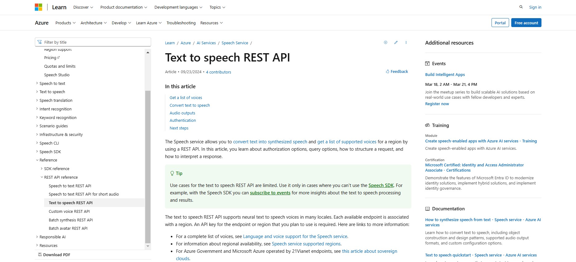 Azure Text to Speech API